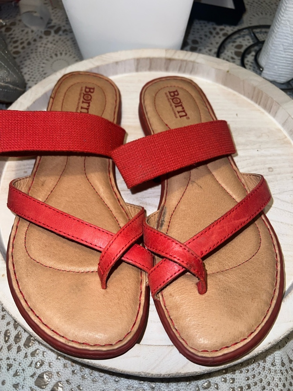 Born Red Leather Strappy Women's Slide Sandals